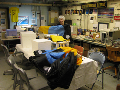 Judy Cadle and some of the flags she brought