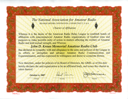 Certificate from ARRL