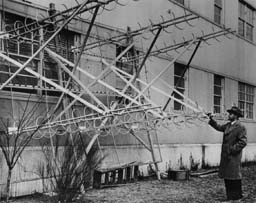 John Kraus showing first section of helix radio telescope